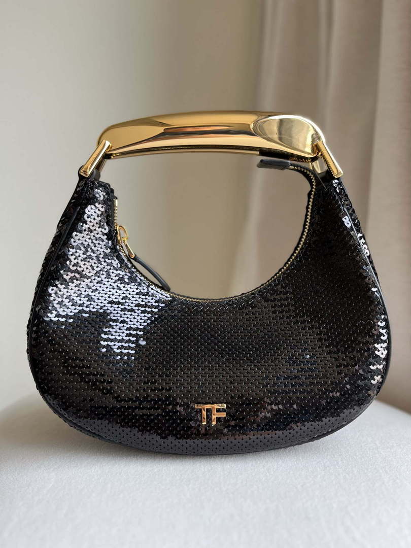 Tom Ford Black Hand embroidered sequins Leather Bianca Mini Hobo 5520708811