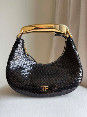 Tom Ford Black Hand embroidered sequins Leather Bianca Mini Hobo 5520708811 - Default Title - View 2