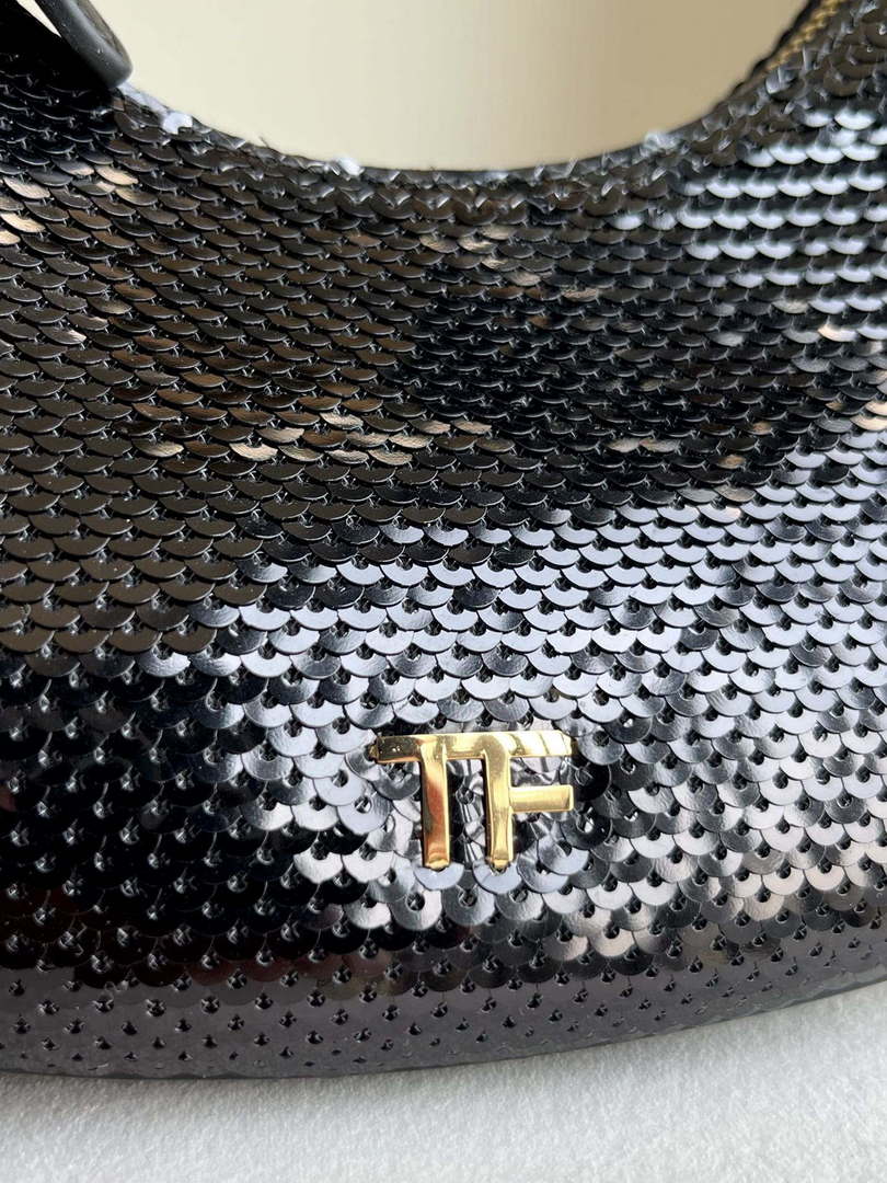 Tom Ford Black Hand embroidered sequins Leather Bianca Mini Hobo 5520708811