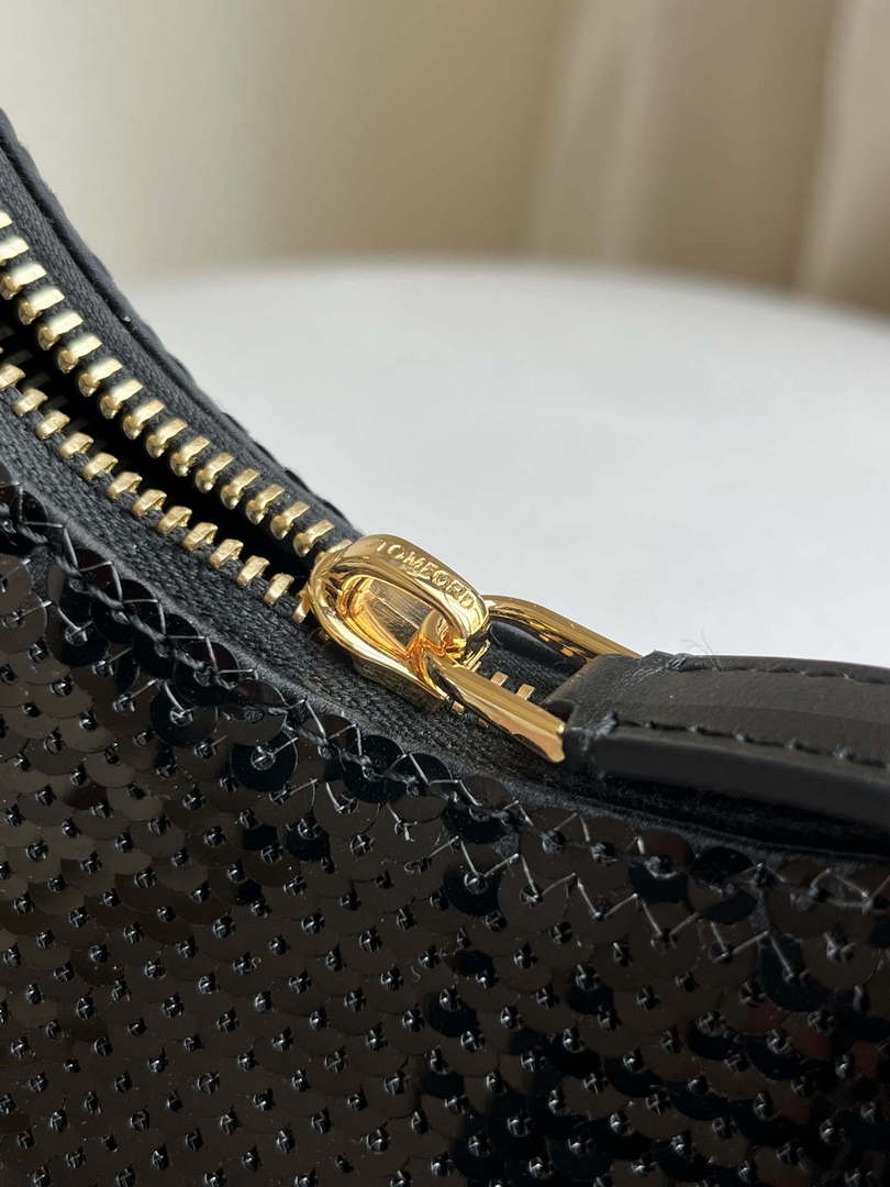 Tom Ford Black Hand embroidered sequins Leather Bianca Mini Hobo 5520708811