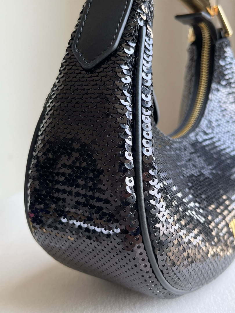 Tom Ford Black Hand embroidered sequins Leather Bianca Mini Hobo 5520708811