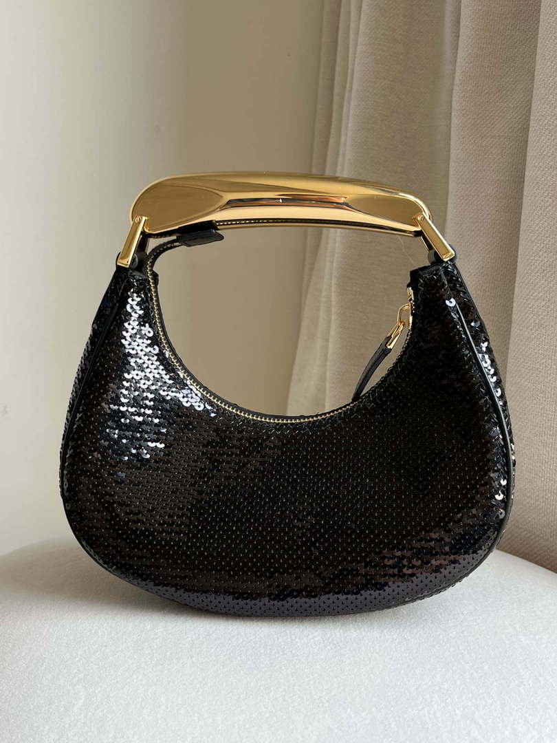 Tom Ford Black Hand embroidered sequins Leather Bianca Mini Hobo 5520708811