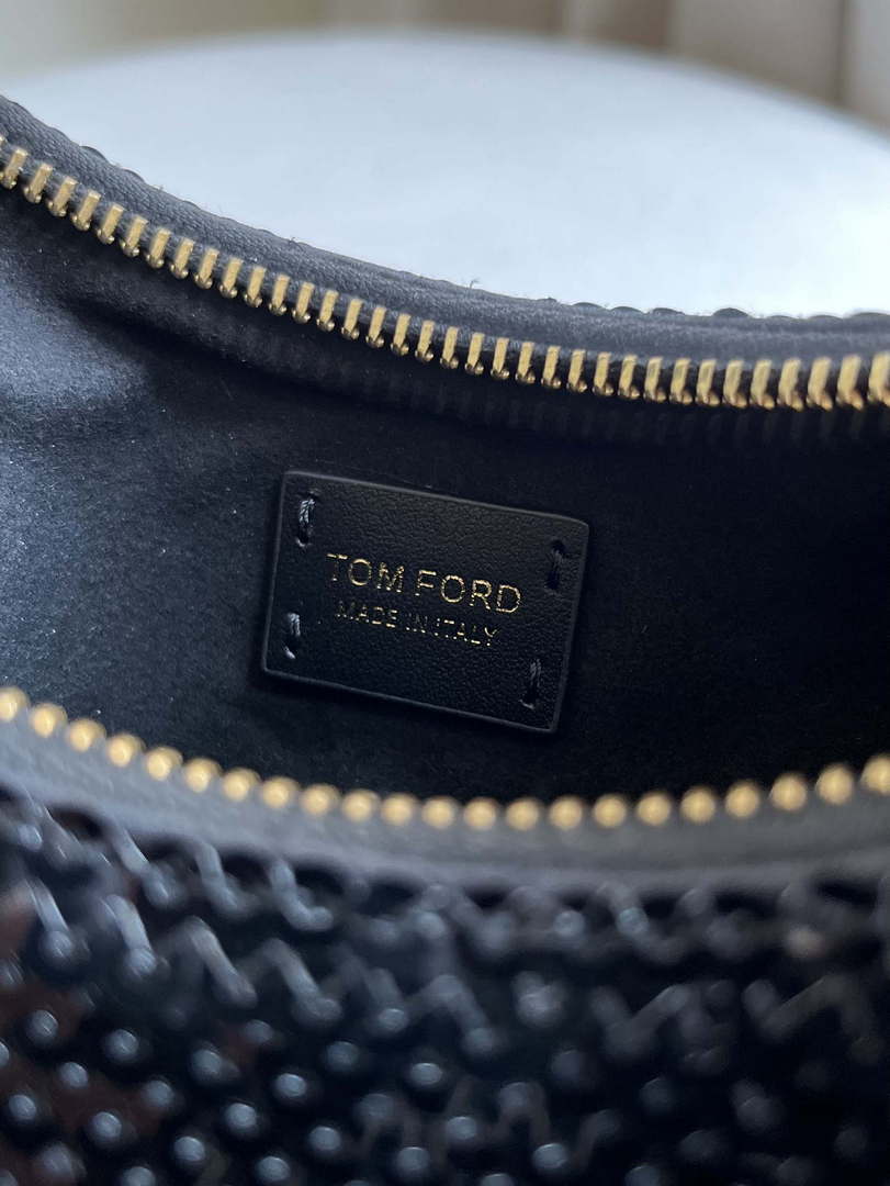 Tom Ford Black Hand embroidered sequins Leather Bianca Mini Hobo 5520708811