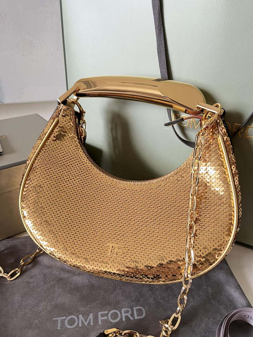 Tom Ford Gold Hand embroidered sequins Leather Bianca Mini Hobo 5520708811
