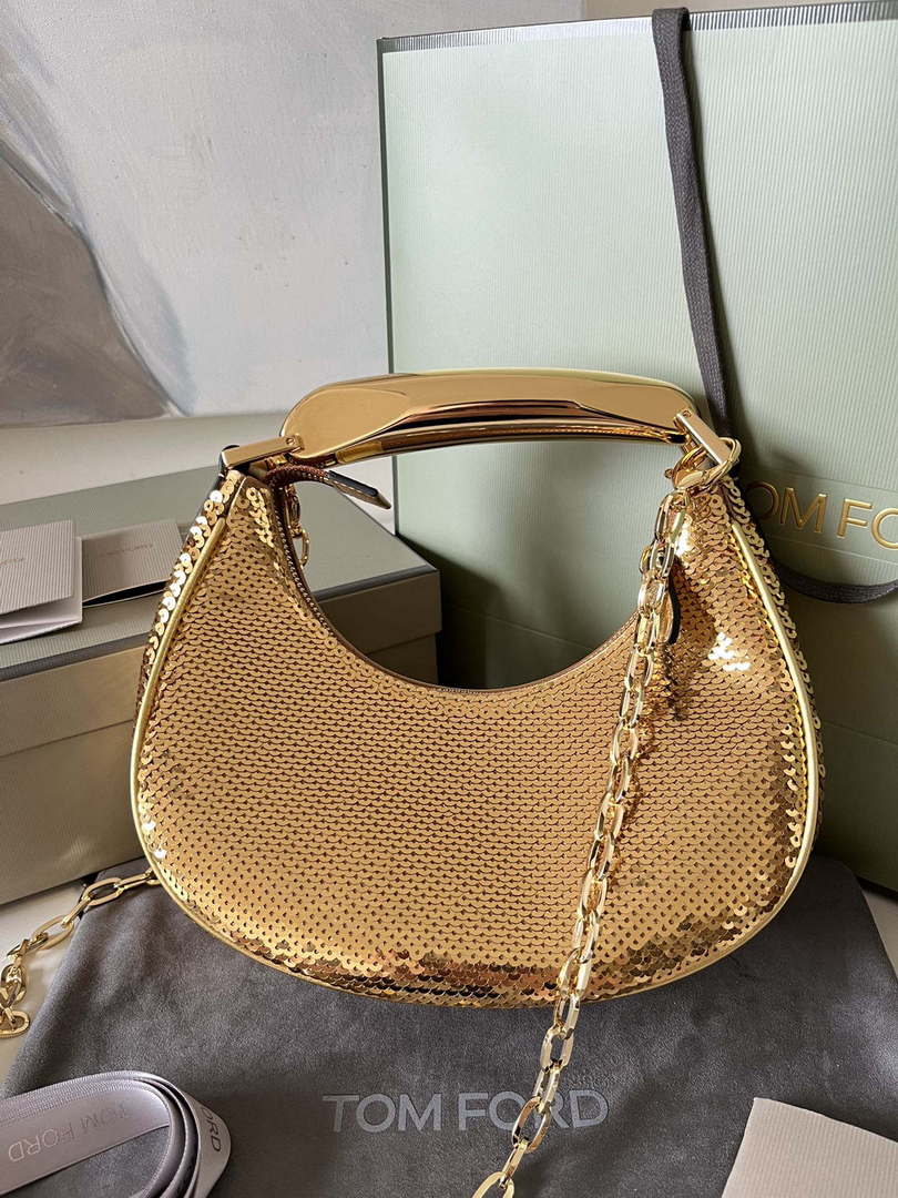 Tom Ford Gold Hand embroidered sequins Leather Bianca Mini Hobo 5520708811