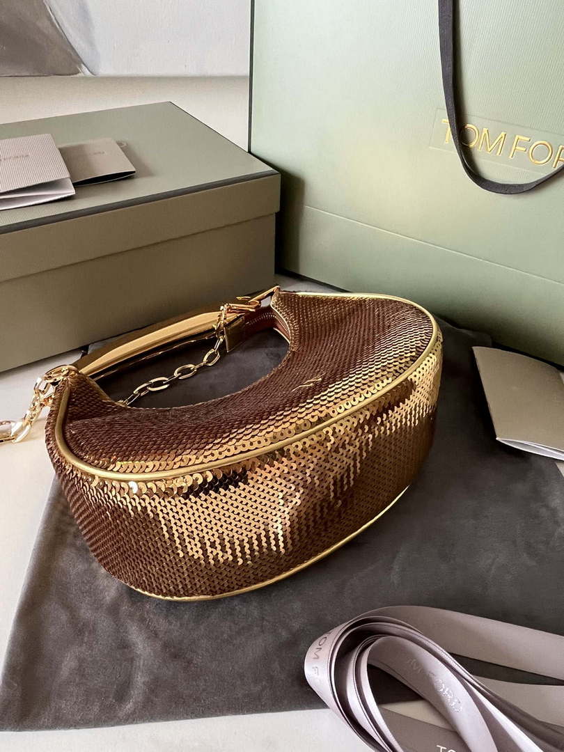 Tom Ford Gold Hand embroidered sequins Leather Bianca Mini Hobo 5520708811