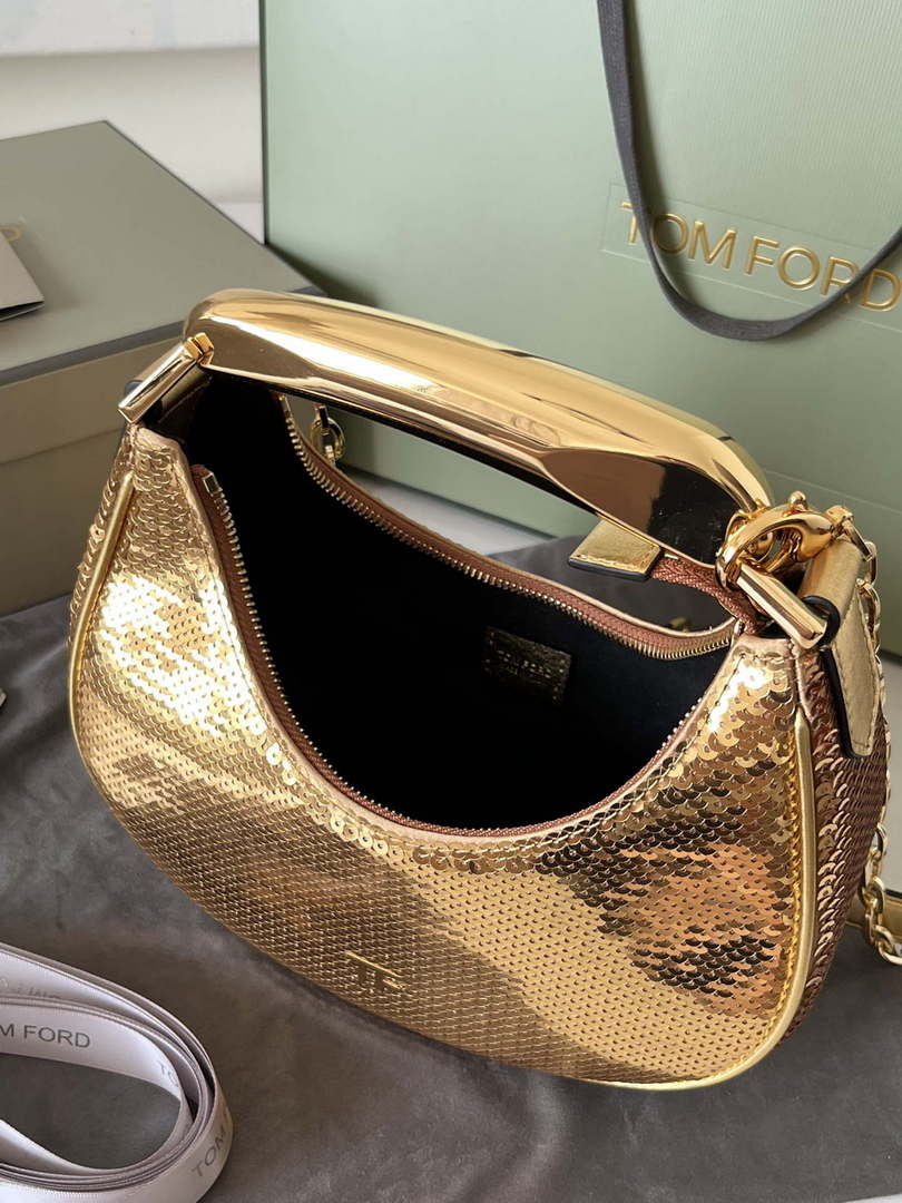 Tom Ford Gold Hand embroidered sequins Leather Bianca Mini Hobo 5520708811