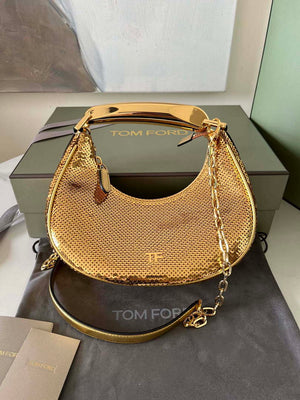 Tom Ford Gold Hand embroidered sequins Leather Bianca Mini Hobo 5520708811 - Default Title - View 8