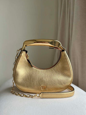 Tom Ford Grain Leather Bianca Mini Hobo 5520708811 Gold - Default Title - View 1