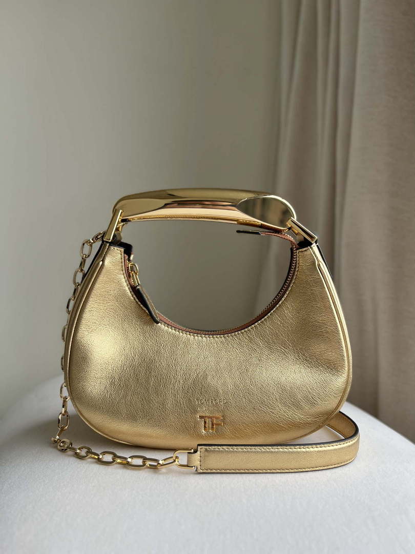 Tom Ford Grain Leather Bianca Mini Hobo 5520708811 Gold - Default Title - View 1