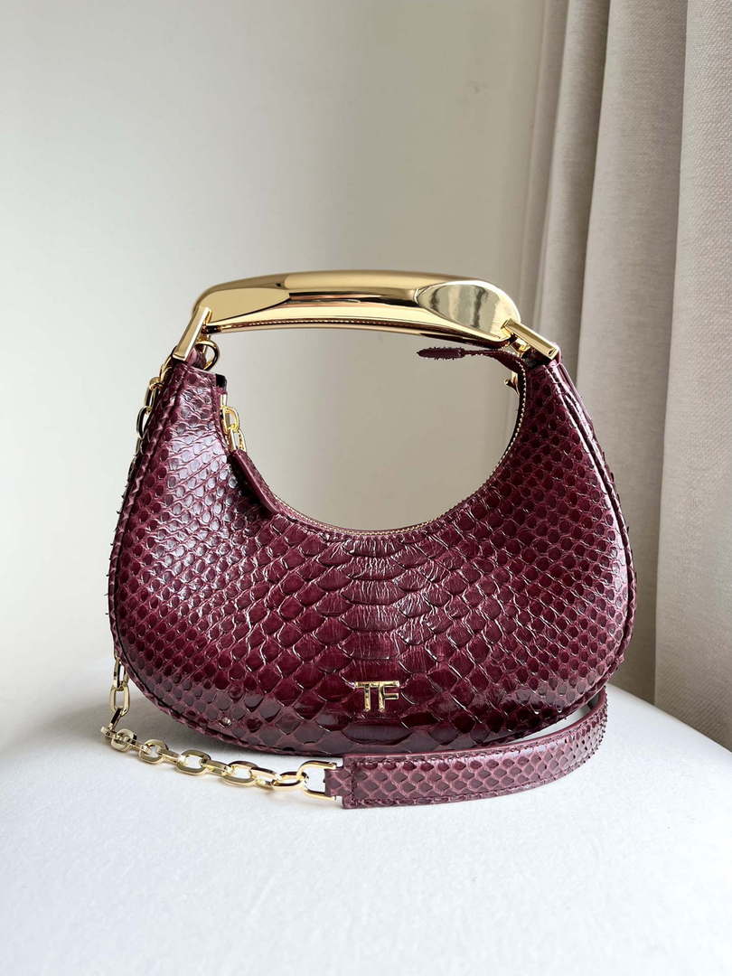 Tom Ford Python skin Leather Bianca Mini Hobo 5520708811 Wine Red - Default Title - View 1