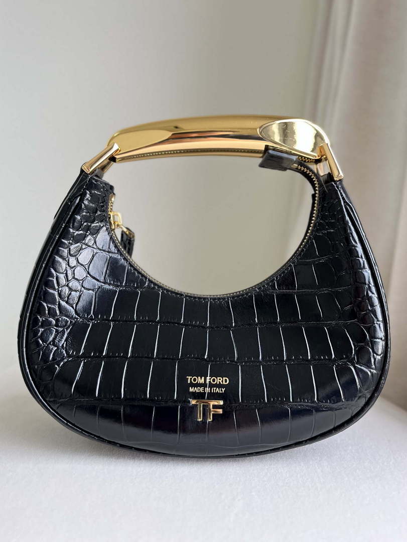 Tom Ford Shiny Stamped Crocodile Leather Bianca Mini Hobo 5520708811 Black