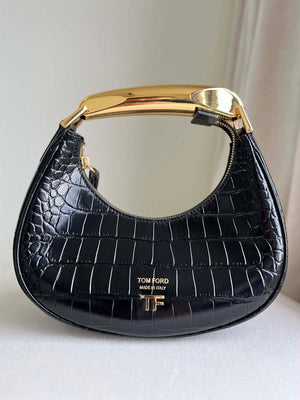 Tom Ford Shiny Stamped Crocodile Leather Bianca Mini Hobo 5520708811 Black - Default Title - View 2