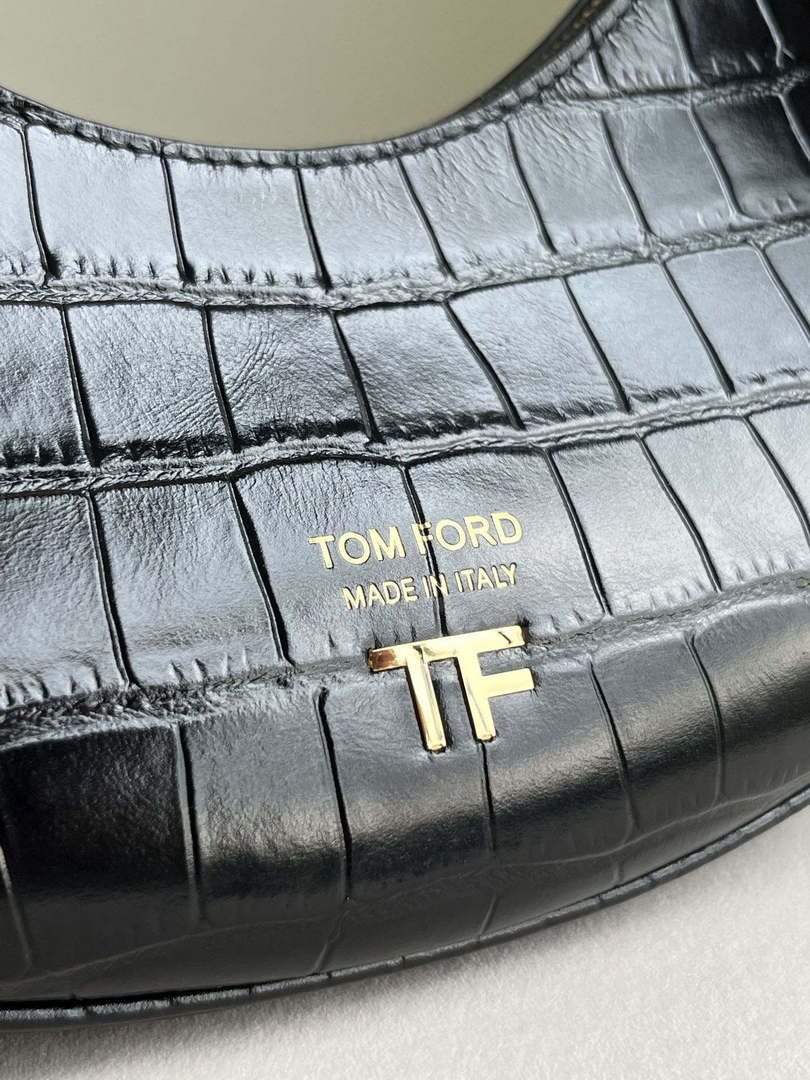 Tom Ford Shiny Stamped Crocodile Leather Bianca Mini Hobo 5520708811 Black