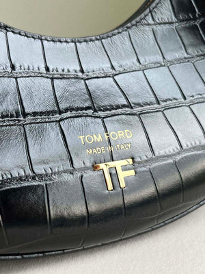 Tom Ford Shiny Stamped Crocodile Leather Bianca Mini Hobo 5520708811 Black - Default Title - View 3