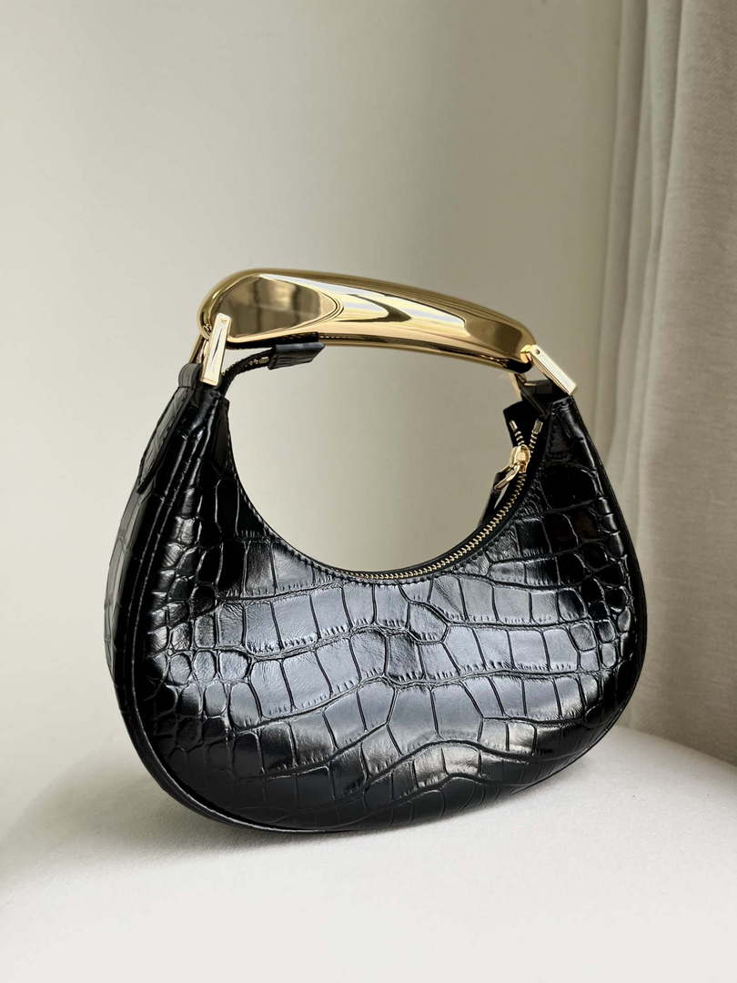 Tom Ford Shiny Stamped Crocodile Leather Bianca Mini Hobo 5520708811 Black