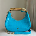 Tom Ford Shiny Stamped Crocodile Leather Bianca Mini Hobo 5520708811 Blue - Default Title - View 1