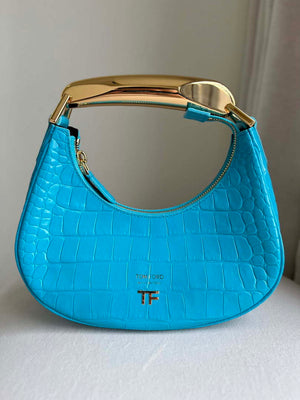 Tom Ford Shiny Stamped Crocodile Leather Bianca Mini Hobo 5520708811 Blue - Default Title - View 2