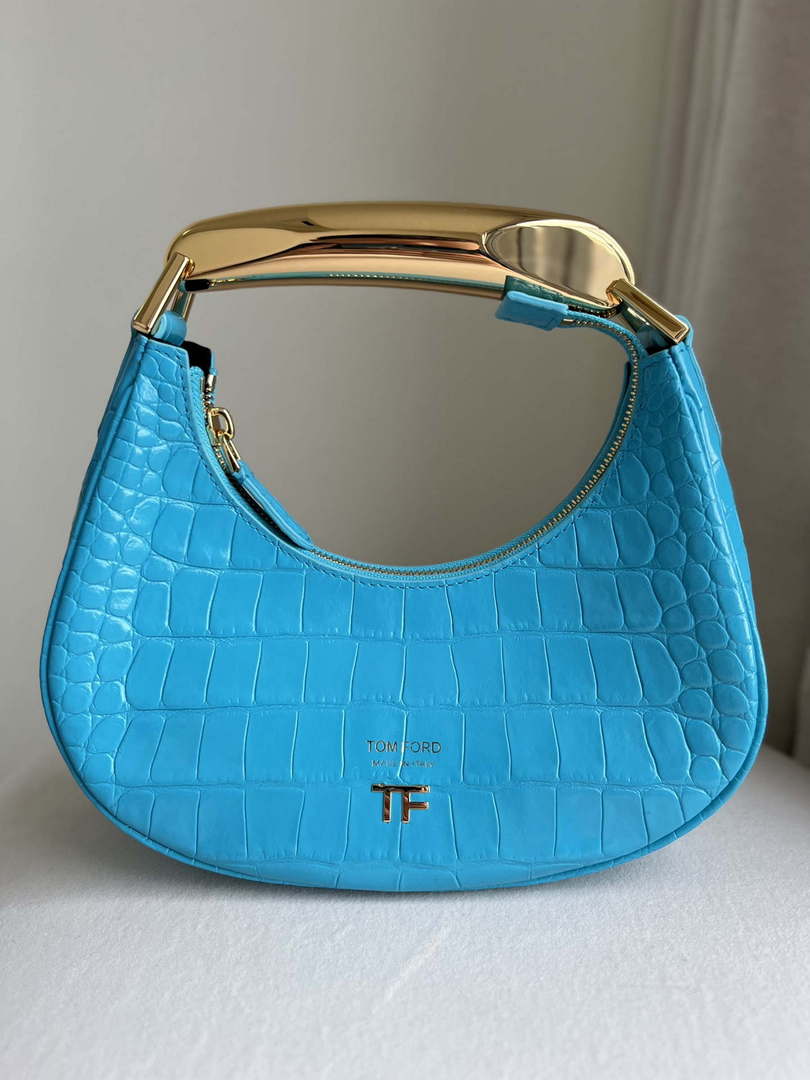 Tom Ford Shiny Stamped Crocodile Leather Bianca Mini Hobo 5520708811 Blue