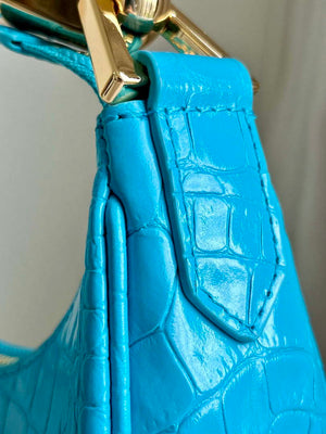 Tom Ford Shiny Stamped Crocodile Leather Bianca Mini Hobo 5520708811 Blue - Default Title - View 4