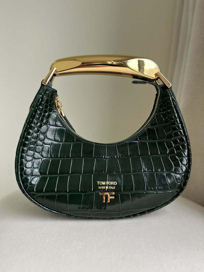 Tom Ford Shiny Stamped Crocodile Leather Bianca Mini Hobo 5520708811 Dark Green