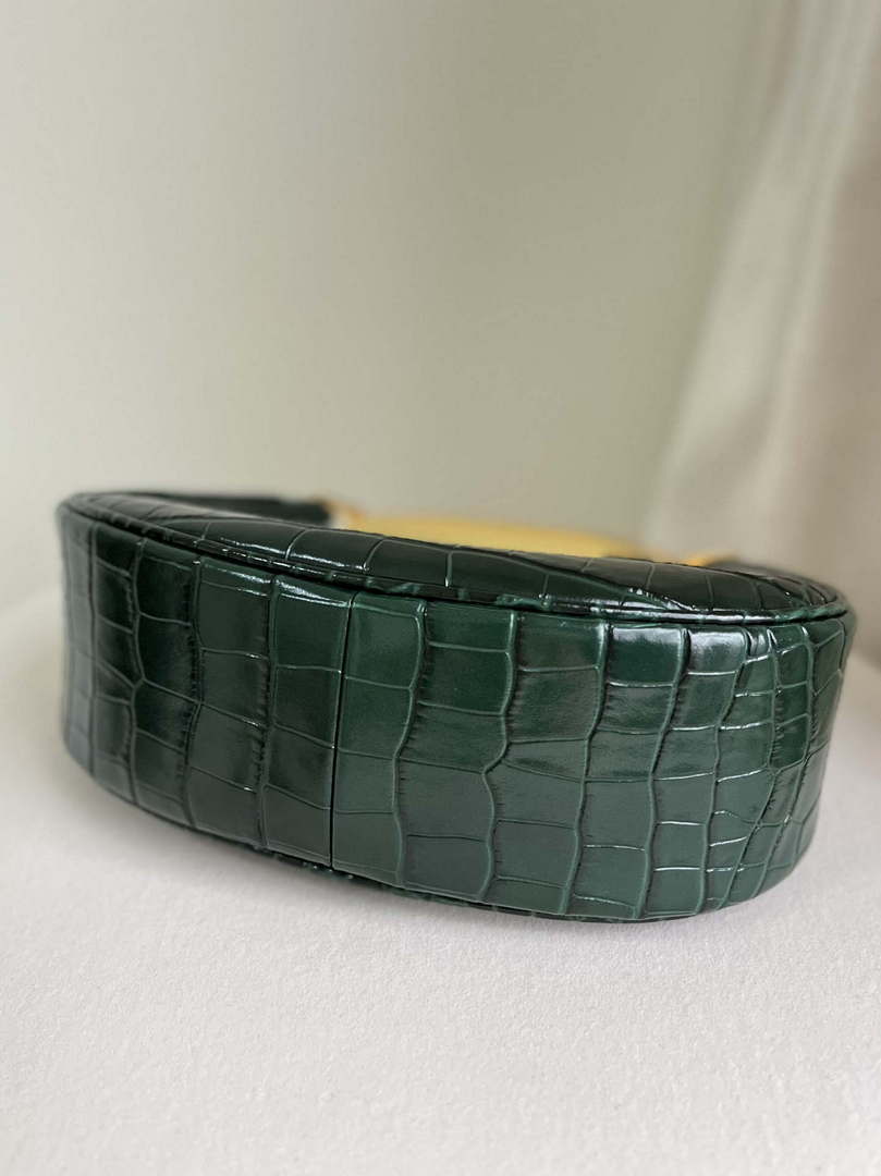 Tom Ford Shiny Stamped Crocodile Leather Bianca Mini Hobo 5520708811 Dark Green