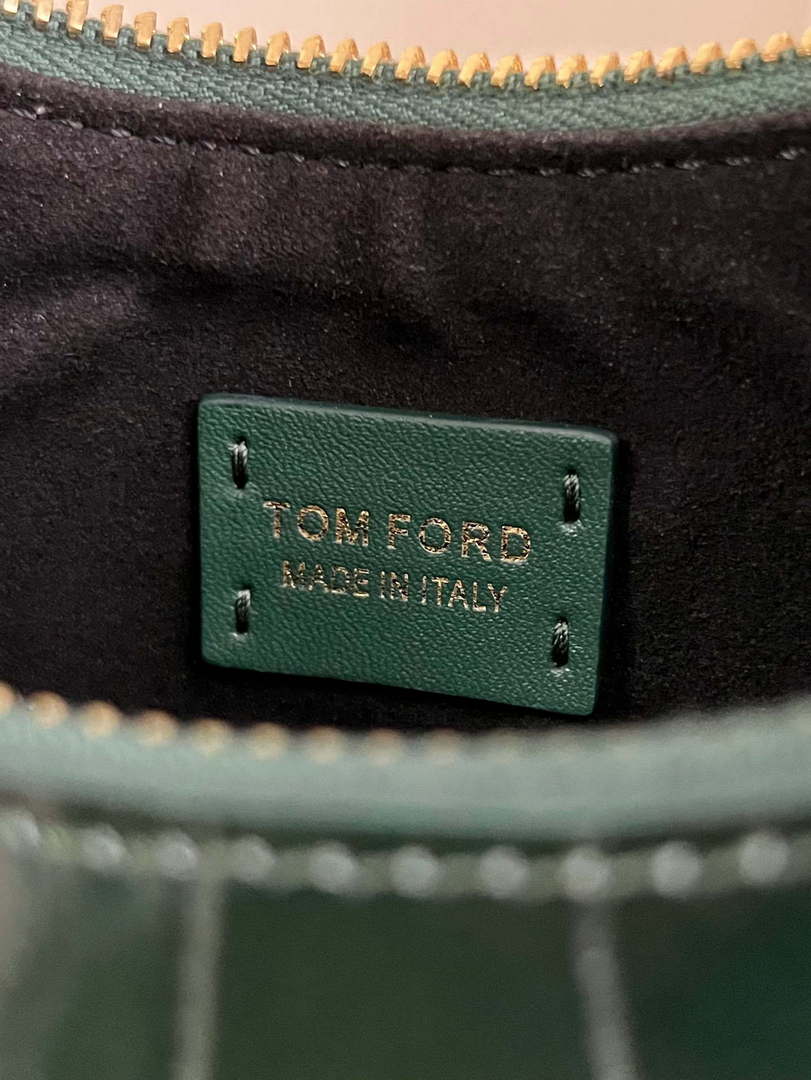 Tom Ford Shiny Stamped Crocodile Leather Bianca Mini Hobo 5520708811 Dark Green