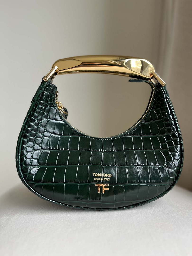 Tom Ford Shiny Stamped Crocodile Leather Bianca Mini Hobo 5520708811 Dark Green