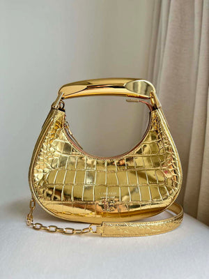 Tom Ford Shiny Stamped Crocodile Leather Bianca Mini Hobo 5520708811 Gold - Default Title - View 1