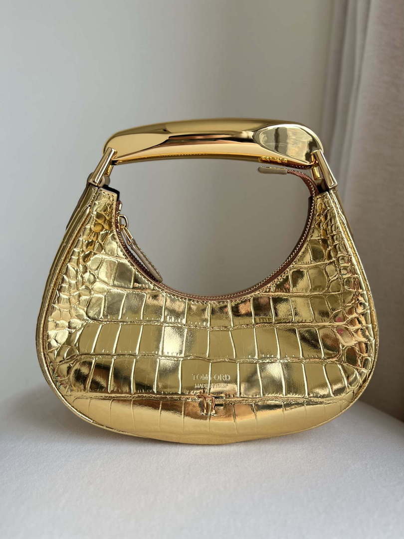Tom Ford Shiny Stamped Crocodile Leather Bianca Mini Hobo 5520708811 Gold