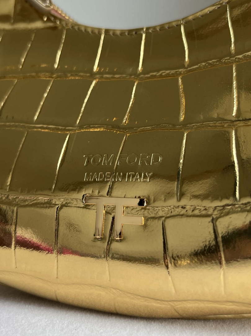 Tom Ford Shiny Stamped Crocodile Leather Bianca Mini Hobo 5520708811 Gold