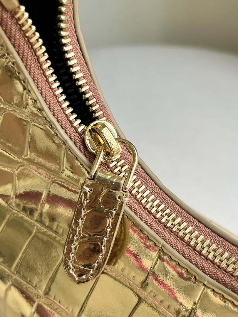 Tom Ford Shiny Stamped Crocodile Leather Bianca Mini Hobo 5520708811 Gold