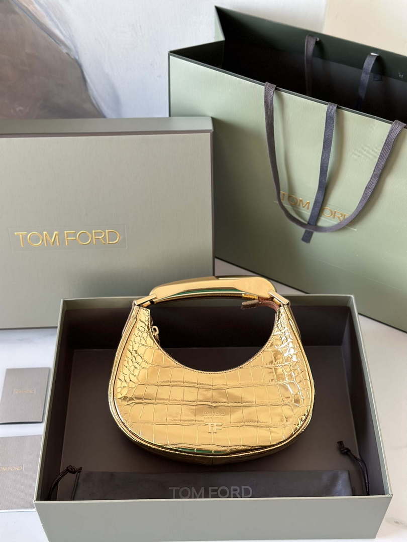 Tom Ford Shiny Stamped Crocodile Leather Bianca Mini Hobo 5520708811 Gold