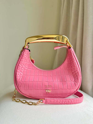 Tom Ford Shiny Stamped Crocodile Leather Bianca Mini Hobo 5520708811 Pink - Default Title - View 1