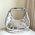 Tom Ford Shiny Stamped Crocodile Leather Bianca Mini Hobo 5520708811 Silver - Default Title - View 1