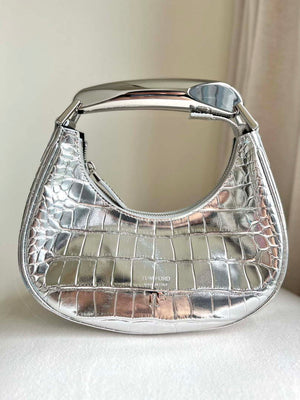 Tom Ford Shiny Stamped Crocodile Leather Bianca Mini Hobo 5520708811 Silver - Default Title - View 2