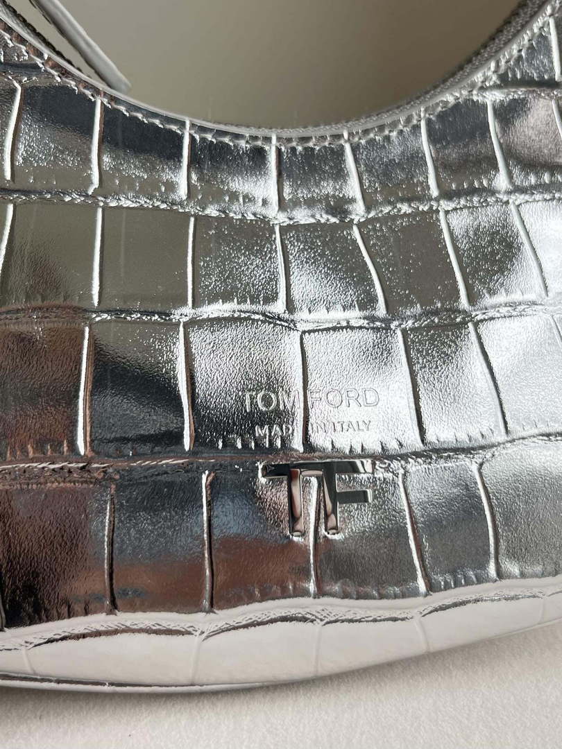 Tom Ford Shiny Stamped Crocodile Leather Bianca Mini Hobo 5520708811 Silver