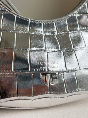 Tom Ford Shiny Stamped Crocodile Leather Bianca Mini Hobo 5520708811 Silver - Default Title - View 3