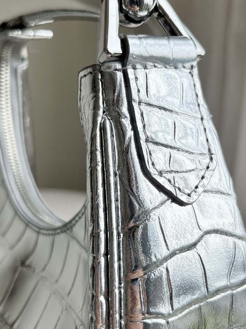 Tom Ford Shiny Stamped Crocodile Leather Bianca Mini Hobo 5520708811 Silver
