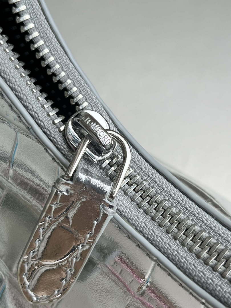 Tom Ford Shiny Stamped Crocodile Leather Bianca Mini Hobo 5520708811 Silver