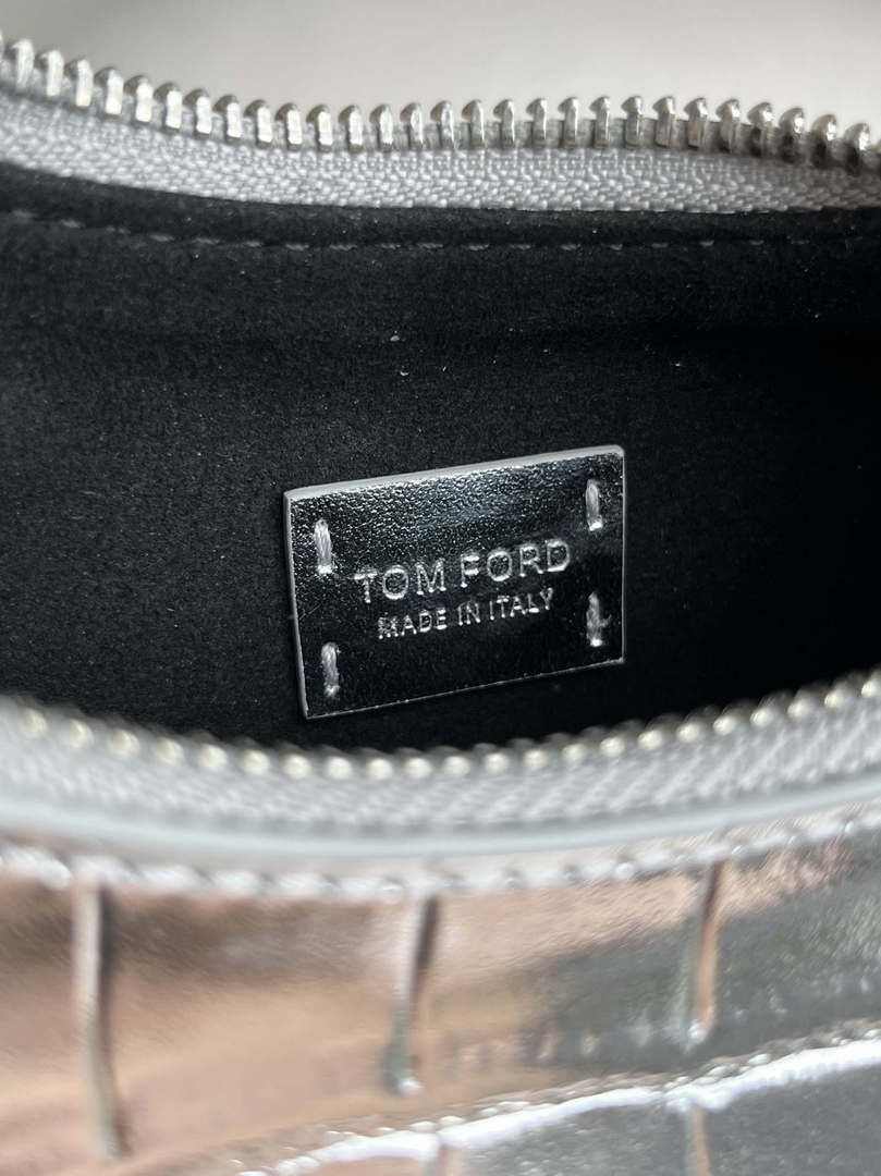 Tom Ford Shiny Stamped Crocodile Leather Bianca Mini Hobo 5520708811 Silver