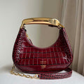 Tom Ford Shiny Stamped Crocodile Leather Bianca Mini Hobo 5520708811 Wine Red - Default Title - View 1