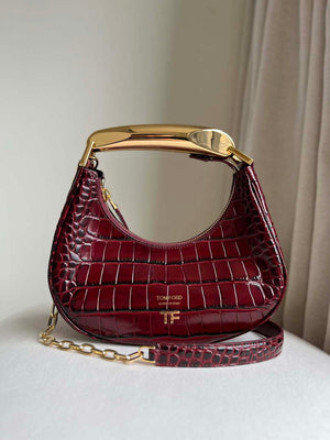Tom Ford Shiny Stamped Crocodile Leather Bianca Mini Hobo 5520708811 Wine Red - Default Title - View 1