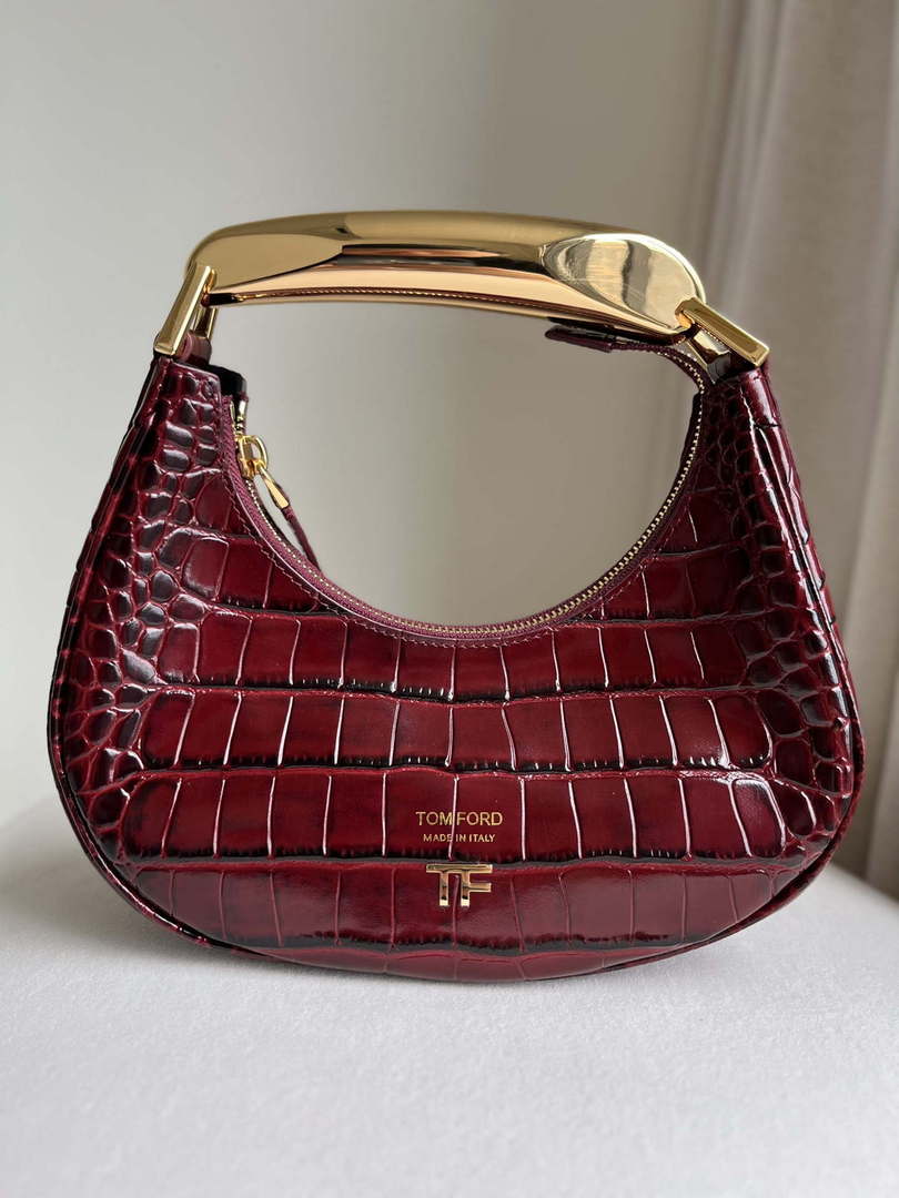 Tom Ford Shiny Stamped Crocodile Leather Bianca Mini Hobo 5520708811 Wine Red
