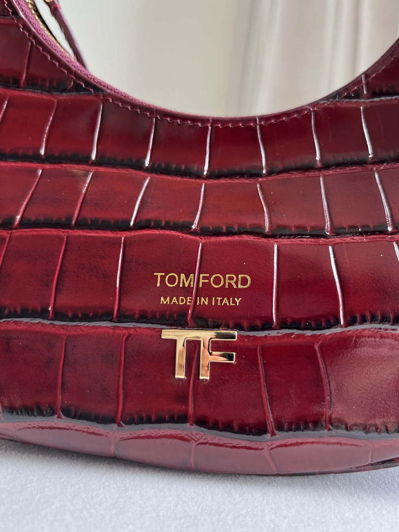 Tom Ford Shiny Stamped Crocodile Leather Bianca Mini Hobo 5520708811 Wine Red
