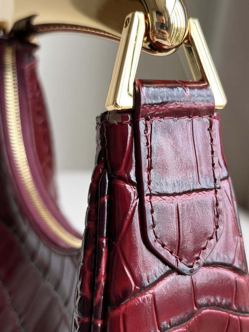 Tom Ford Shiny Stamped Crocodile Leather Bianca Mini Hobo 5520708811 Wine Red