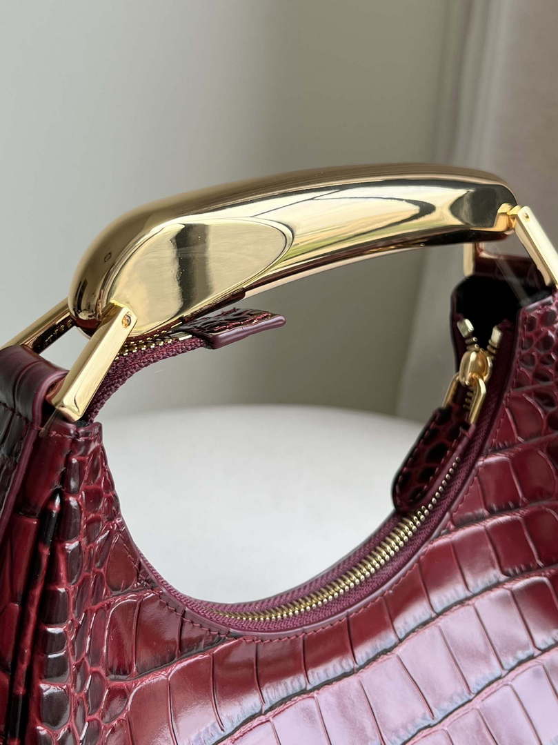Tom Ford Shiny Stamped Crocodile Leather Bianca Mini Hobo 5520708811 Wine Red