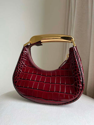 Tom Ford Shiny Stamped Crocodile Leather Bianca Mini Hobo 5520708811 Wine Red - Default Title - View 7
