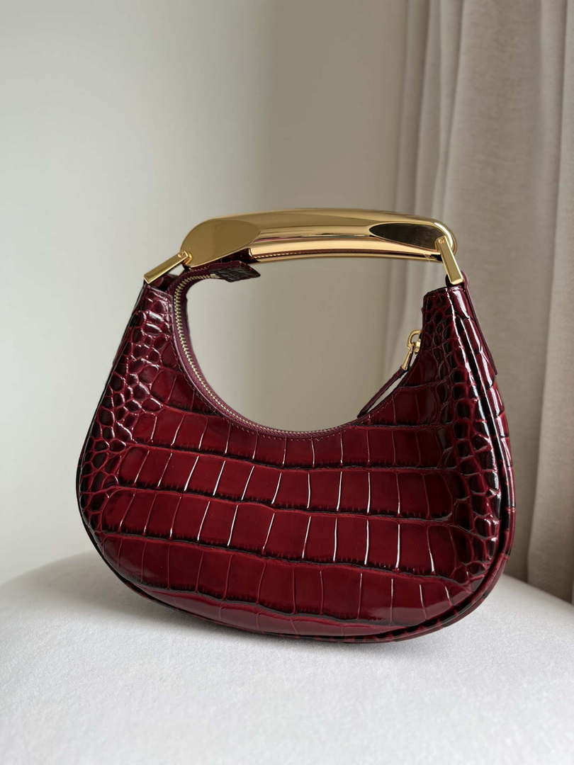 Tom Ford Shiny Stamped Crocodile Leather Bianca Mini Hobo 5520708811 Wine Red