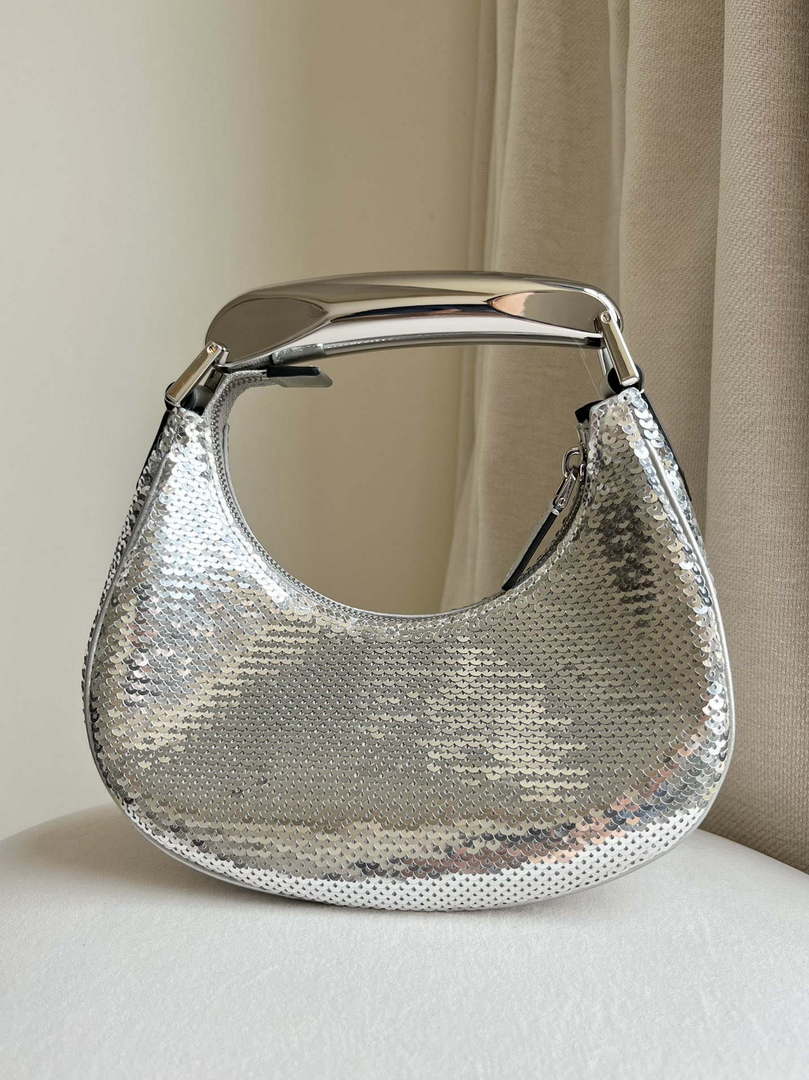 Tom Ford Silver Hand embroidered sequins Leather Bianca Mini Hobo 5520708811